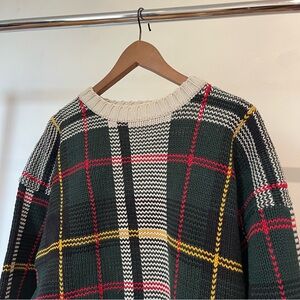 Plaid Knit Sweater - Green, Red, Yellow, Cream